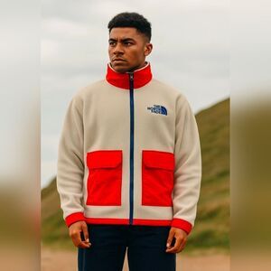 NWT The North Face Color Block Embroidered Full Zip Soft Fleece Mens Jacket